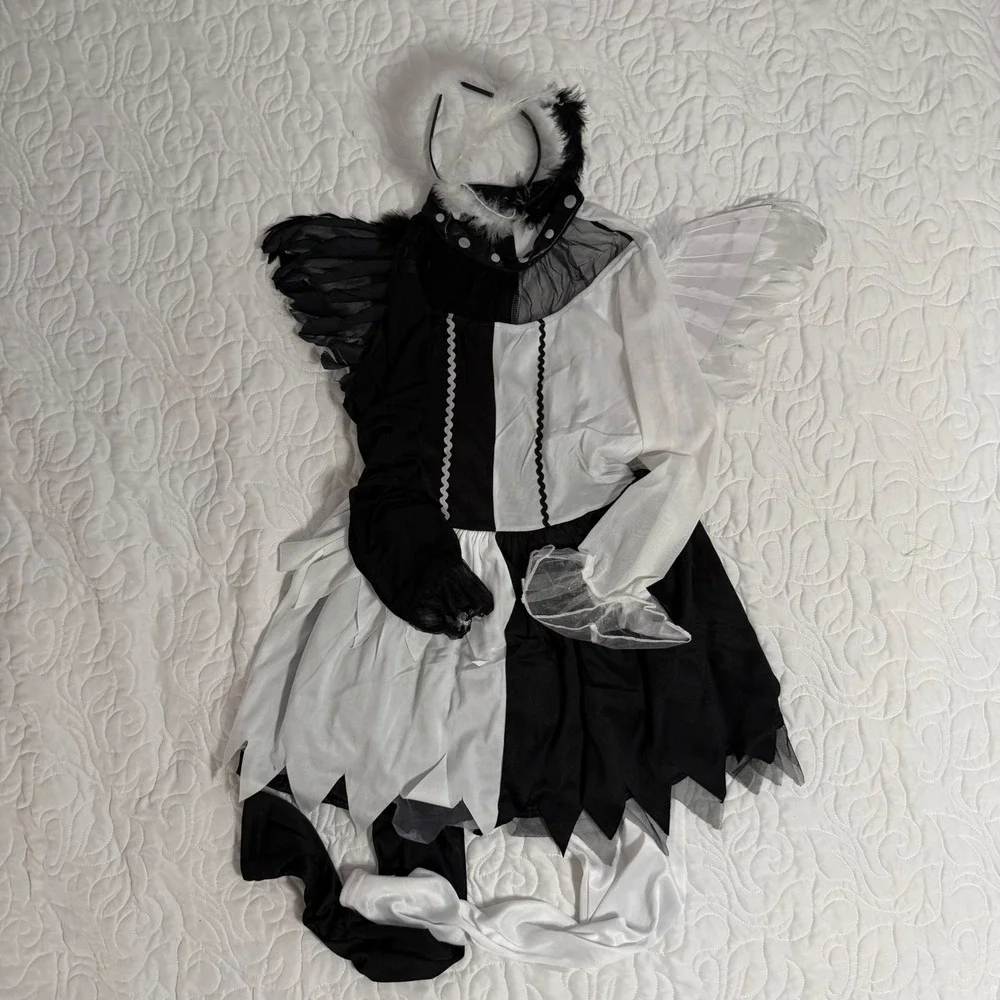 Unbranded Angel Devil Costume Kids XL Black White Excellent Split Design Set